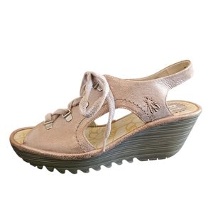 Fly London YLFA Rose Gold Wedge Lace-up Peep-toe Sandals Size 40 (9.5 )